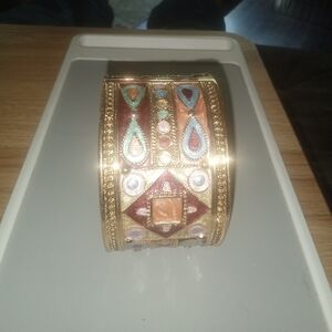 Gold and Red Geometric Statement Bracelet